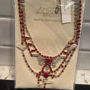 Amrita Singh Ruby Red and Silver Multi-Strand Necklace